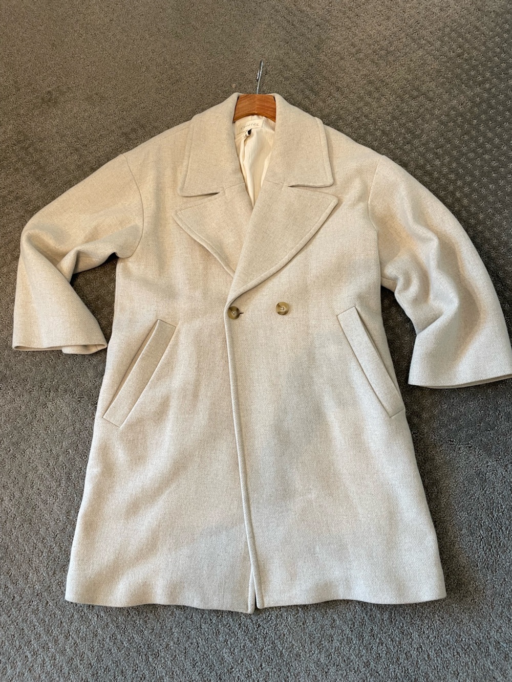 Women’s Cream Double-Breasted Wool Blend Overcoat, fully lined